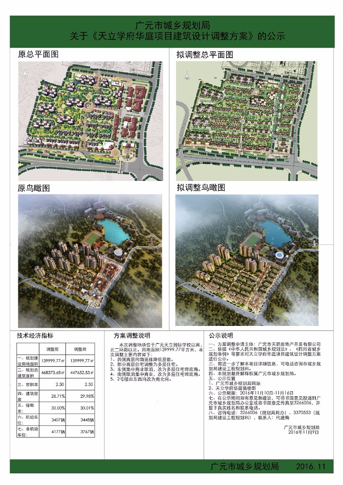 广元市城乡规划局关于《天立学府华庭项目建筑设计调整方案》的公示